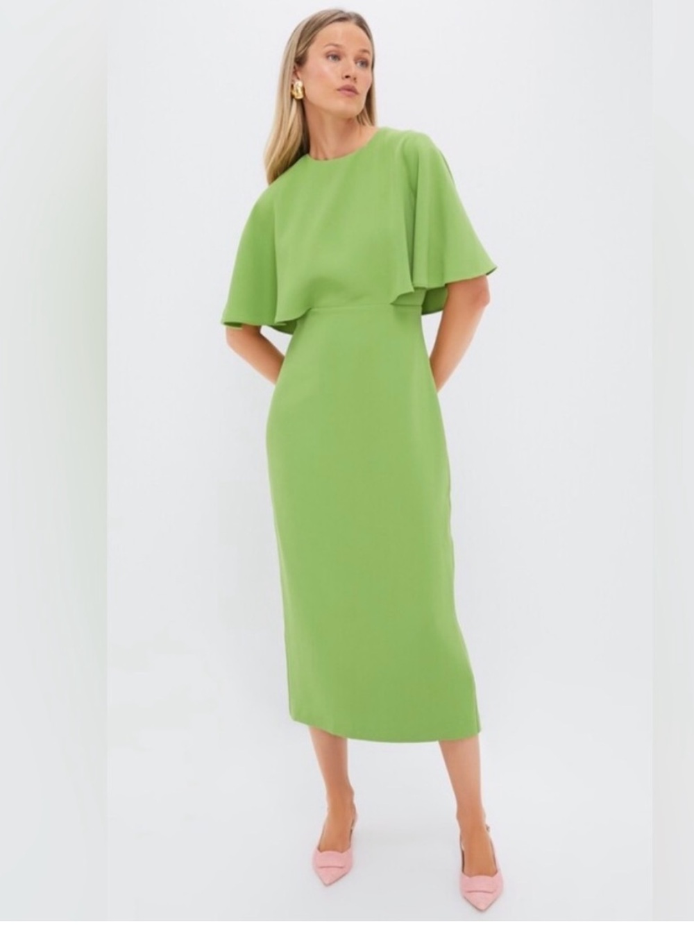 Pomander Place Leah Pistachio Green Cape Sleeve Midi Dress Women Size 6 #B1700